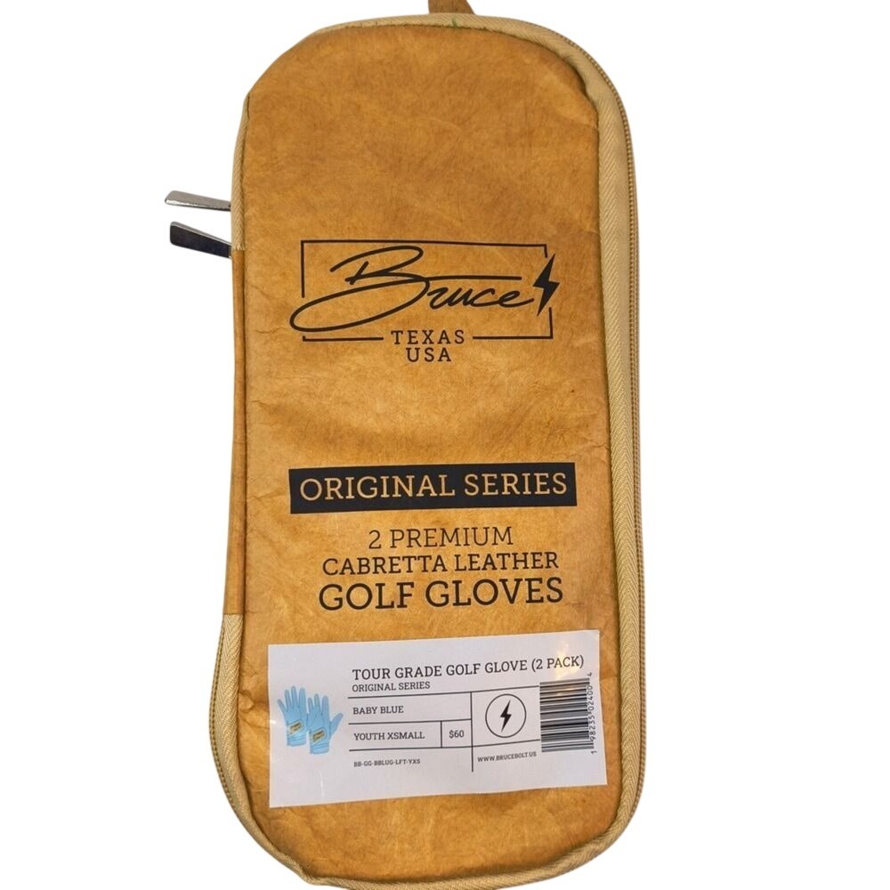 NWT Bruce Bolt Golf Gloves 2-Pack Baby Blue Youth XS Cabretta Leather Left Hand